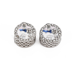 Rack Plating Alloy Enamel European Beads, with Crystal Rhinestone, Large Hole Beads, Cadmium Free & Nickel Free & Lead Free, Flat Round with Word Live Life on the Clouds, Platinum, Royal Blue, 11.5x8mm, Hole: 5mm(MPDL-N039-177)