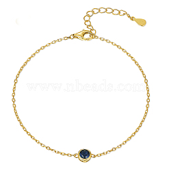 925 Sterling Silver Pave Medium Blue Cubic Zirconia Cable Chain Bracelets, Oval Link Bracelets for Women, Golden(ZK4364-3)