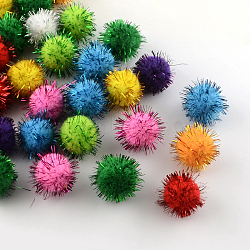 Handmade DIY Doll Craft Pom Pom Yarn Pom Pom Balls, with Metallic Cord, Mixed Color, 15mm, about 1000pcs/bag(AJEW-R046-1.5cm-M)