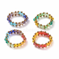 Glass Braided Bead Finger Ring for Women, Mixed Color, US Size 7 3/4(17.9mm)(RJEW-JR00467)