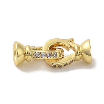 Rack Plating Brass Micro Pave Clear Cubic Zirconia Fold Over Clasps
, Lead Free & Cadmium Free, Long-lasting Plated, Real 18K Gold Plated, 14.5x6mm