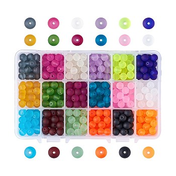 Transparent Glass Beads Strands, Frosted, Round, Mixed Color, 8mm, Hole: 1.3~1.6mm