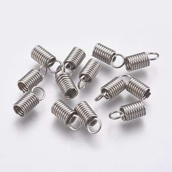 304 Stainless Steel Terminators, Coil Cord Ends, Stainless Steel Color, 10x4.5mm, Hole: 3mm, Inner Diameter: 3mm