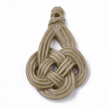 Resin Pendants, Imitation Woven Rattan Pattern, Chinese Knot, Camel, 32~33x20x3.5mm, Hole: 1.8mm