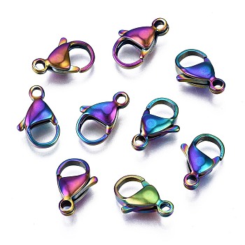 Ion Plating(IP) 304 Stainless Steel Lobster Claw Clasps, Rainbow Color, 15x9x4mm