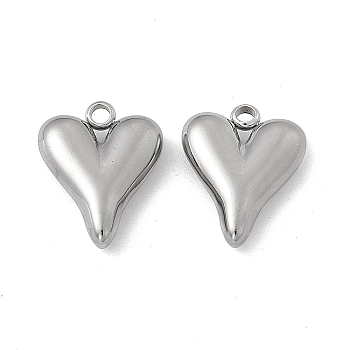 201 Stainless Steel Pendants, Heart Charm, Stainless Steel Color, 18x14x4.5mm, Hole: 2mm
