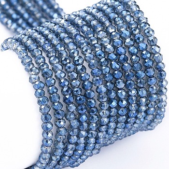 Electroplate Glass Beads Strands, Full Rainbow Plated, Faceted, Rondelle, Marine Blue, 2x1.5mm, Hole: 0.6mm, about 235~247pcs/Strand, 14.57~14.76 inch(37~37.5cm)