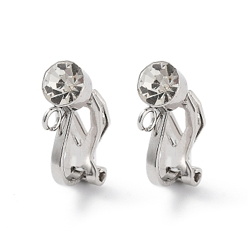 304 Stainless Steel Clip-on Earring Findings with Cubic Zirconia, with Loops, Stainless Steel Color, 16x5mm, Hole: 1.8mm