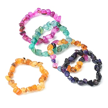 Dyed & Heated Nuggets Natural Agate Bead Stretch Bracelets for Women, Round, Mixed Color, Inner Diameter: 1-5/8~1-3/4 inch(4~4.5cm)