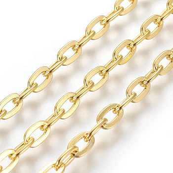 Iron Cable Chains, Unwelded, Flat Oval, Cadmium Free & Lead Free, Golden Color, 7x5.1x1.2mm