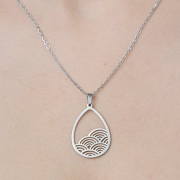 201 Stainless Steel Hollow Teardrop Pendant Necklace, Stainless Steel Color, 17.72 inch(45cm)