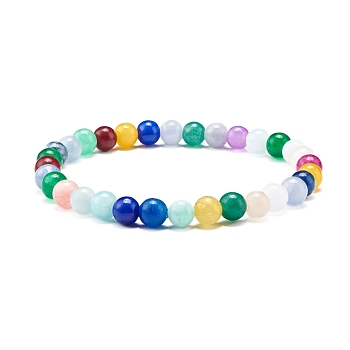 Natural White Jade Round Beads Stretch Bracelet for Her, Colorful, Beads: 6.5mm, Inner Diameter: 2-1/8 inch(5.5~5.6cm)