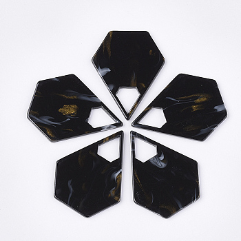 Cellulose Acetate(Resin) Pendants, Pentagon, Black, 41.5x32.5x2mm, Hole: 11x10mm