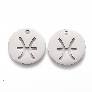 201 Stainless Steel Pendants, Twelve Constellations, Stainless Steel Color, Pisces, 16x1.2mm, Hole: 1.5mm