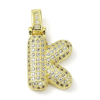 Brass Micro Pave Clear Cubic Zirconia Pendants, Real 18K Gold Plated, Letter K, 29mm, Hole: 4.8x3.5mm, Pendant: 23x15x5mm
