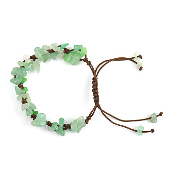Natural Green Aventurine Chips Braided Bead Bracelet, Adjustable Bracelet for Women, 8-5/8~10-5/8 inch(22~27cm)