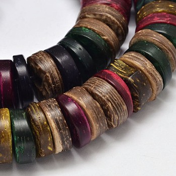 Colorful Natural Coconut Disc Bead Strands, Mixed Color, 12x3mm, Hole: 2mm, about 103pcs/strand, 15.4 inch