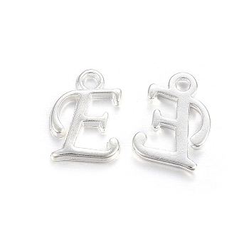 Silver Color Plated Alloy Letter Pendants, Rack Plating, Cadmium Free & Lead Free, Letter.E, 13x10x2mm, Hole: 1.5mm