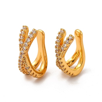 Rack Plating Brass Micro Pave Cubic Zirconia Cuff Earrings, Long-Lasting Plated Jewelry for Women, Cadmium Free & Lead Free, Real 18K Gold Plated, 14x5x5mm