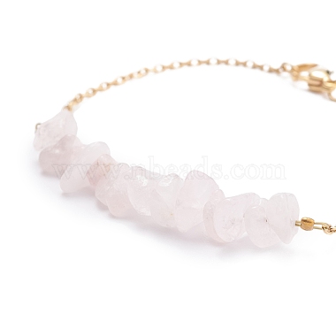 2Pcs 2 Color Natural Rose Quartz Chip Beaded Link Bracelets Set with 304 Stainless Steel Cable Chains(BJEW-JB07914-06)-5