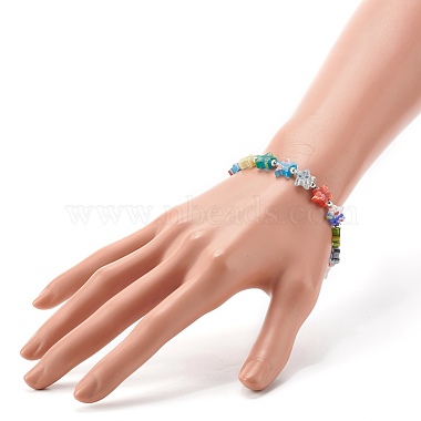 Bracelet extensible de perles de lampwork millefiori fait à la main pour les femmes adolescentes(BJEW-JB06847-02)-3
