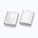 Tarnish Resistant 304 Stainless Steel Locket Pendants, Photo Frame Charms for Necklaces, Rectangle with Cross, Stainless Steel Color, 39.5x27x5.5mm, Hole: 2mm, Inner Size: 18.5x29mm(STAS-E144-010P)