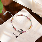 Natural Multicolor Tourmaline Beaded Bracelets, Brass Beads Jewelry for Women(KA3160)