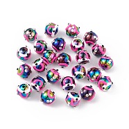 UV Plating Rainbow Iridescent Acrylic Enamel Beads, with Rhinestone, Bumpy, Round, Colorful, 15~16mm, Hole: 2.3mm(OACR-I003-08)