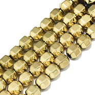 Electroplate Non-magnetic Synthetic Hematite Beads Strands, Round, Faceted, Real 18K Gold Plated, 5.5x6x5mm, Hole: 1.4mm, about 69~70pcs/strand, 15.75 inch(40cm)(G-S352-68B-01)