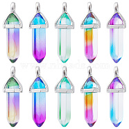 10Pcs 5 Colors Faceted Bullet Glass Pointed Pendants, with Platinum Plated Brass Findings, Mixed Color, 38~39.5x12.5x10mm, Hole: 5x3mm, 2pcs/color(KK-SC0003-08)