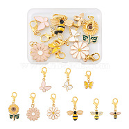 9Pcs 9 Style Alloy Enamel Pendant Decoration, Zinc Alloy Lobster Clasp Charms, Clip-on Charms, for Keychain, Purse, Backpack Ornament, Stitch Marker, Bees/Flower/Butterfly, Mixed Patterns, 25~44mm, 1pc/style(HJEW-CD0001-01)