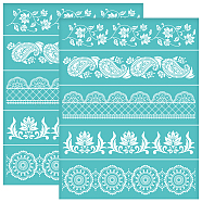 Self-Adhesive Silk Screen Printing Stencil, for Painting on Wood, DIY Decoration T-Shirt Fabric, Turquoise, Floral Pattern, 280x220mm(DIY-WH0338-130)