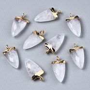 Natural Quartz Crystal Pendants, Rock Crystal Pendants, with Golden Iron Loop, Faceted, Triangle, 21x10x5.5mm, Hole: 1.8mm(G-S359-316B)