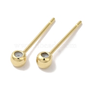 Brass Studs Earrings Finding, Lead Free & Cadmium Free, Round, Real 24K Gold Plated, 15x3mm, Hole: 0.8mm, Pin: 12x1mm(KK-K383-04A-G)