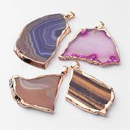 Mixed Natural Agate Slices Big Pendants, with Brass Clasps, 43~61x23~41x3~4mm, Hole: 6x4mm(G-R125-2)