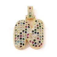 Brass Micro Pave Cubic Zirconia Pendants, Real 18K Gold Plated, Letter N, 22x20x6mm, Hole: 5x3mm(ZIRC-P121-01G-N)