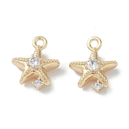 Ocean Collection Theme Jewelry, Brass Micro Pave Cubic Zirconia Pendant, with Glass, Real 18K Gold Plated, Starfish, 14x11x5mm, Hole: 1.2mm(KK-H482-18C-G)