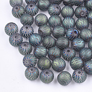 Electroplate Glass Beads, Frosted, Round with Wave Pattern, Cadet Blue, 8~8.5mm, Hole: 1.5mm(X-EGLA-S178-02B)