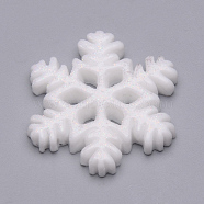 Resin Cabochons, with Glitter Powder, Christmas, Snowflake, Snow, 27.5x25x4mm(CRES-T005-38)