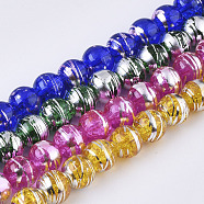 Drawbench Transparent Glass Beads Strands, Crackle Style, Round, Mixed Color, 10x9.5mm, Hole: 1.5mm, about 79~80pcs/strand, 30.3 inch(GLAD-S090-10mm-M)