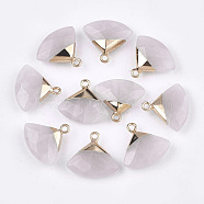 Electroplate Natural Rose Quartz Pendants, with Brass Findings, Faceted, Triangle, Golden, 17~18x19~20x6~7mm, Hole: 1.8mm(G-T112-04I)