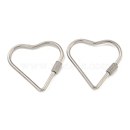 304 Stainless Steel Screw Carabiner Lock Charms, for Necklaces Making, Heart, 32.5x34x2mm(STAS-C092-04B-P)