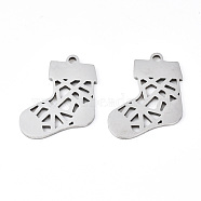 201 Stainless Steel Pendants, Laser Cut, Christmas Sock, Stainless Steel Color, 19x15x1mm, Hole: 1.4mm(STAS-Q240-024P)