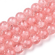 Baking Painted Crackle Glass Bead Strands, Round, Salmon, 8mm, Hole: 1.3~1.6mm, about 100pcs/strand, 31.4 inch(DGLA-Q023-8mm-YS9-A)