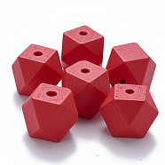 Painted Natural Wood Beads, Polygon, Red, 15.5x16x16mm, Hole: 3.5mm(WOOD-Q040-020B-A07)