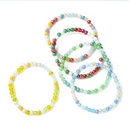 Glass Round Beaded Stretch Bracelet for Kids, Mixed Color, Inner Diameter: 1-7/8 inch(4.7cm), Beads: 4.5mm(BJEW-JB09584)