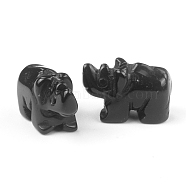 Natural Obsidian Carved Healing Rhinoceros Figurines, Reiki Energy Stone Display Decorations, 26x17~20mm(PW-WG79874-07)