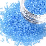 Glass Seed Beads, Frosted Colors, Round, Sky Blue, Size: about 2mm in diameter, hole:1mm, about 6666pcs/100g(X1-SEED-A008-2mm-M3)