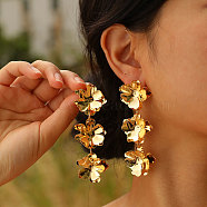 Triple Flower Brass Stud Earrings, Dangle Earring for Women, Golden, 78x27mm(EJEW-K257-05G)