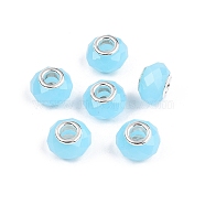 Imitation Jade Glass European Beads, Large Hole Beads, with Brass Cores, Faceted, Rondelle, Sky Blue, 13.5~14x9~9.5mm, Hole: 5mm(GPDL-N004-B14mm-B03)